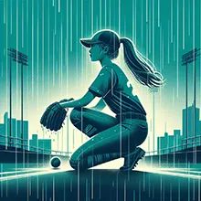 A baseball game set on a rainy day