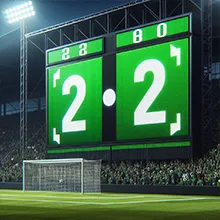A football score board showing 2-2