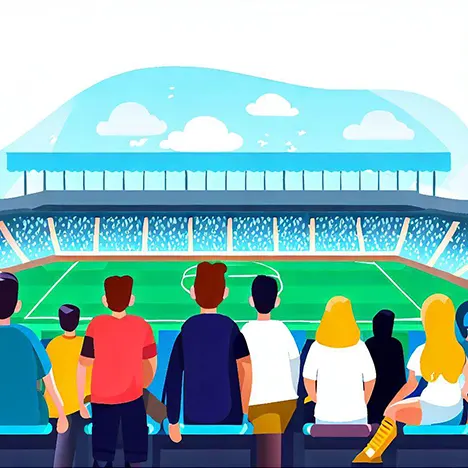 A group of people watching a soccer match in a stadium
