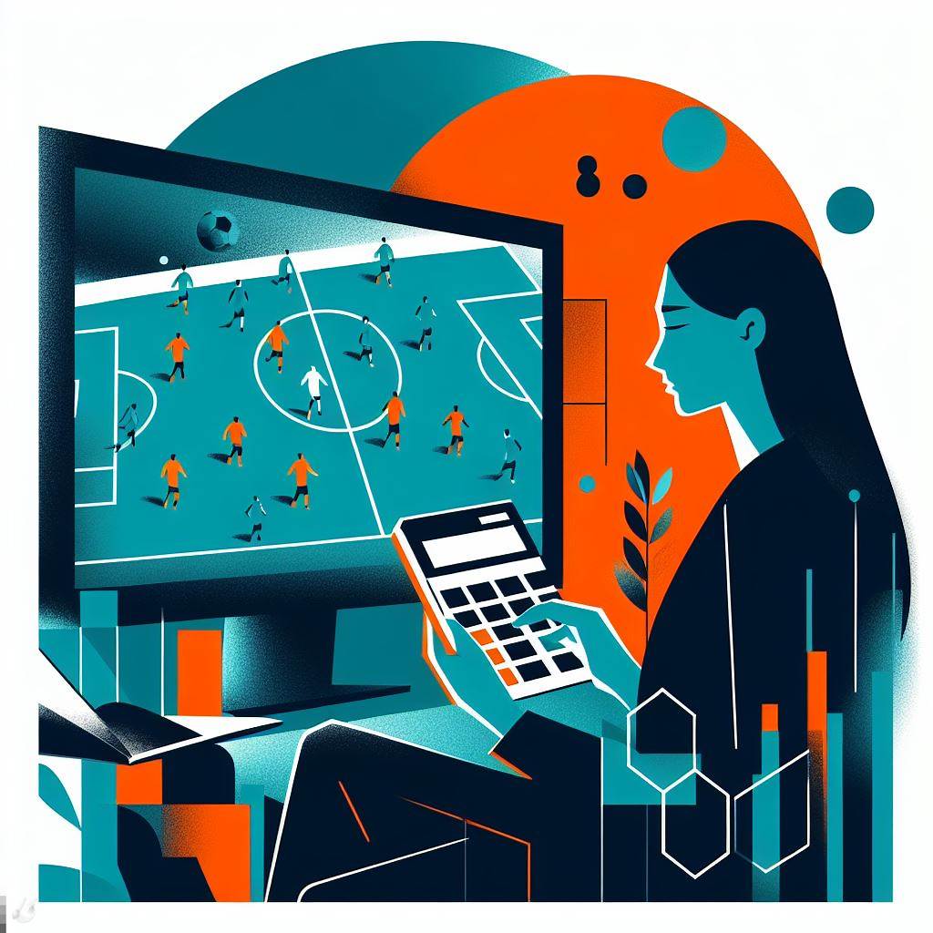 A woman looking at a football match with a calculator in her hand