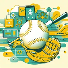 An illustration depicting the integration of technology in baseball, symbolizing the advancements and innovations in the game