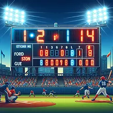Baseball game with scoreboard displaying total runs scored