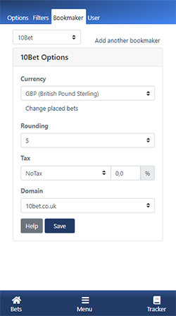 Bookmaker settings in RebelBetting