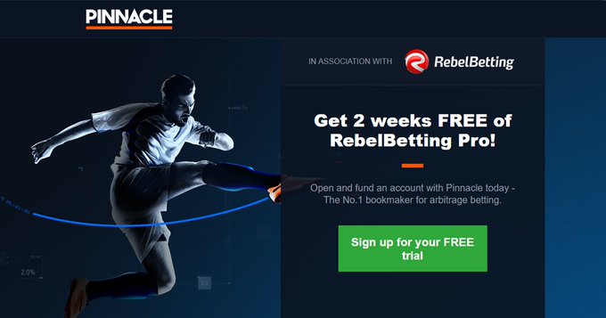 Get a 14-day free trial of RebelBetting Pro with arbitrage friendly bookmaker Pinnacle