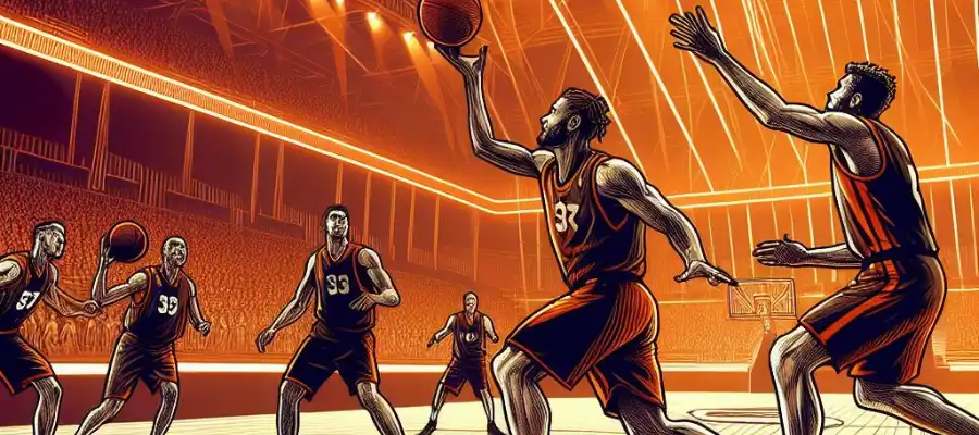 EuroLeague Basketball court with players in action