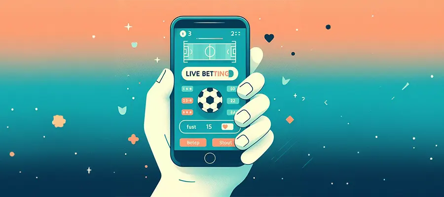 Hand holding a mobile phone with live betting interface