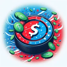 Hockey puck with dollar signs representing value betting in NHL