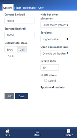 Enter your bankroll - RebelBetting Options