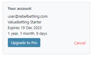 RebelBetting user account RebelBetting user account