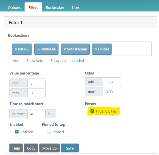 Option to hide low tier events