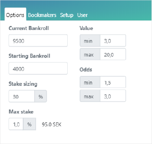 Value betting options - max stake percentage